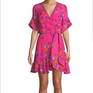 Tanya Taylor Brandy Pink Floral Wrap Silk Dress